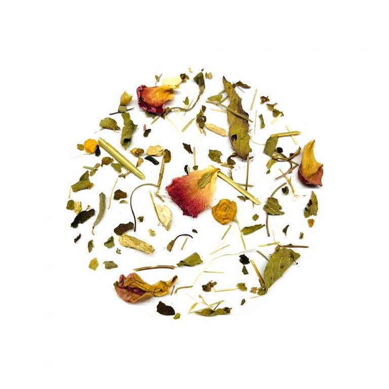A collection of colorful herbal infusion tea bags spread out next to a teapot and fresh herbs. The herbal infusion offers a vibrant and soothing blend of natural flavors, providing a refreshing and revitalizing tea experience.