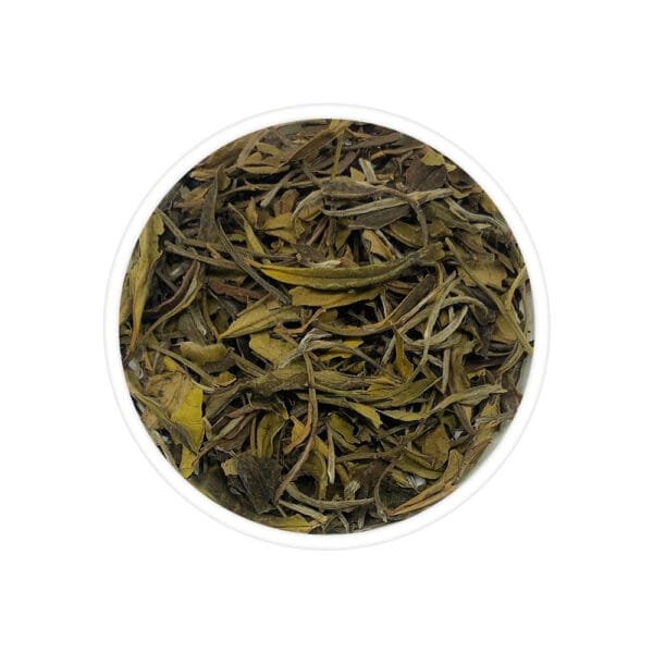 Giddapahar White Tea: Captivating image showcasing Giddapahar White Tea leaves. Delicate, young tea leaves with silver tips are presented intricately. The backdrop hints at the tea's natural origins, evoking a serene tea garden scene. This alt text highlights the elegance and purity of Giddapahar White Tea