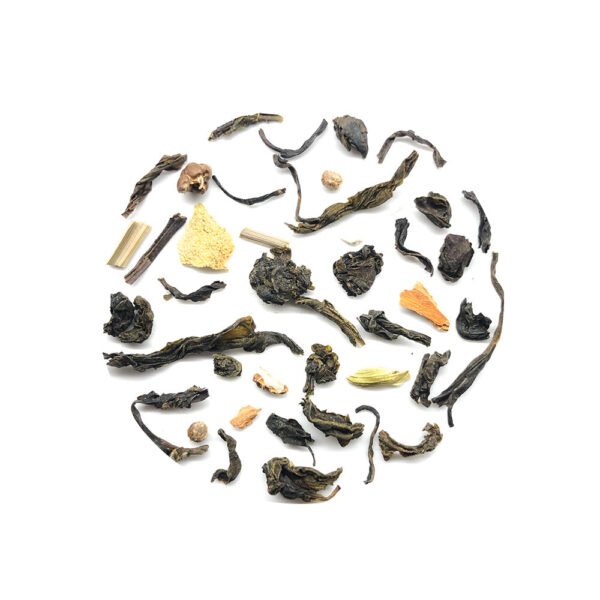 A warm cup of Vata Ayurvedic Tea, infused with fennel and lemon, known for its calming, digestive, and detoxifying benefits.